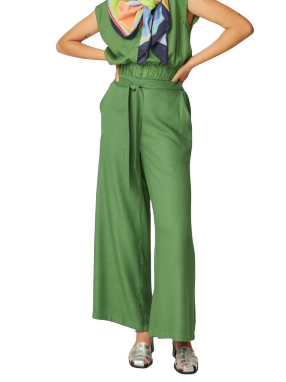 SKFK Basil Green Wide Leg Pants EcoVero Tie Waist Boho Resort NWT